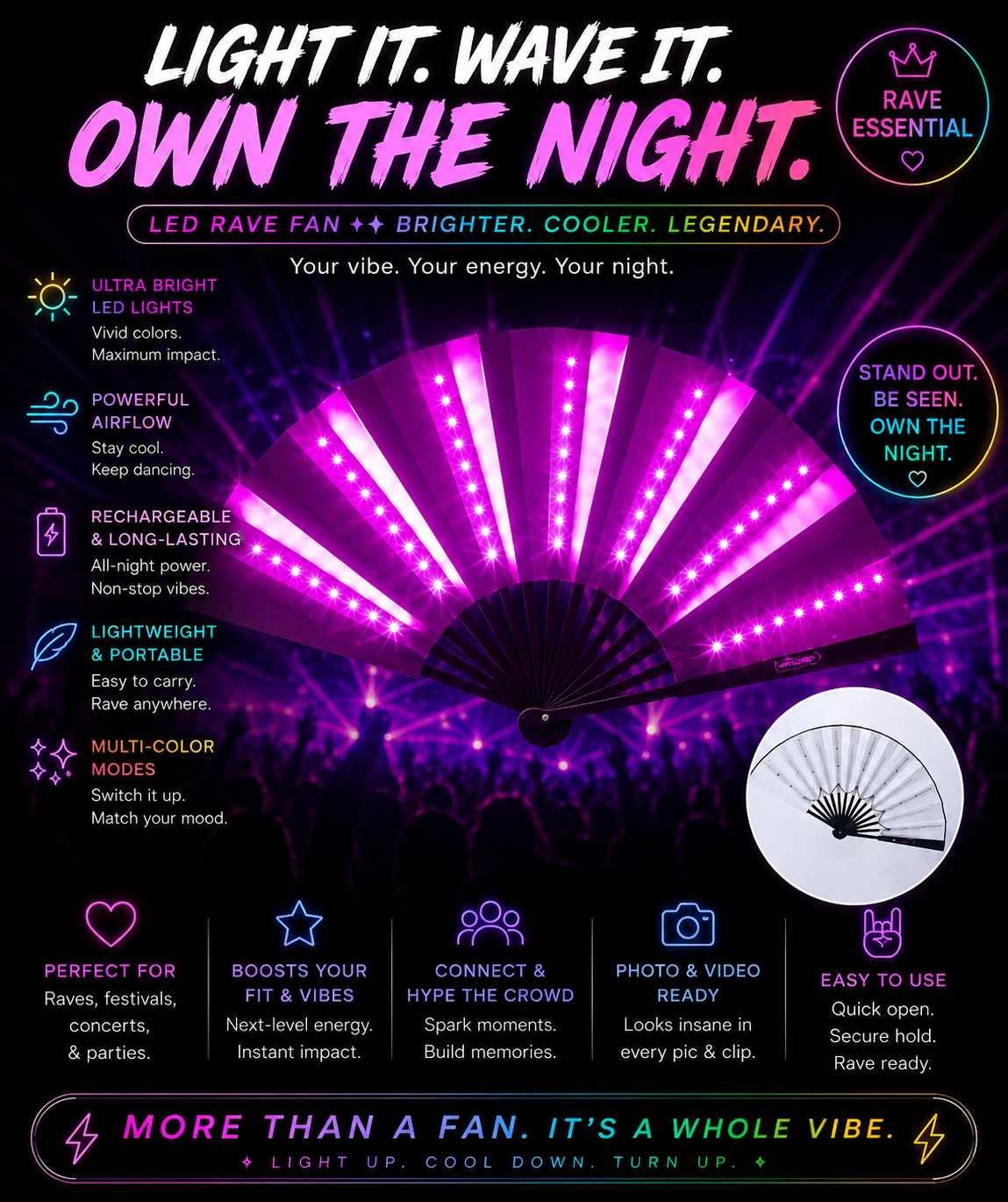 Neon Eclipse LED Fan – Illuminated Festival Fan
