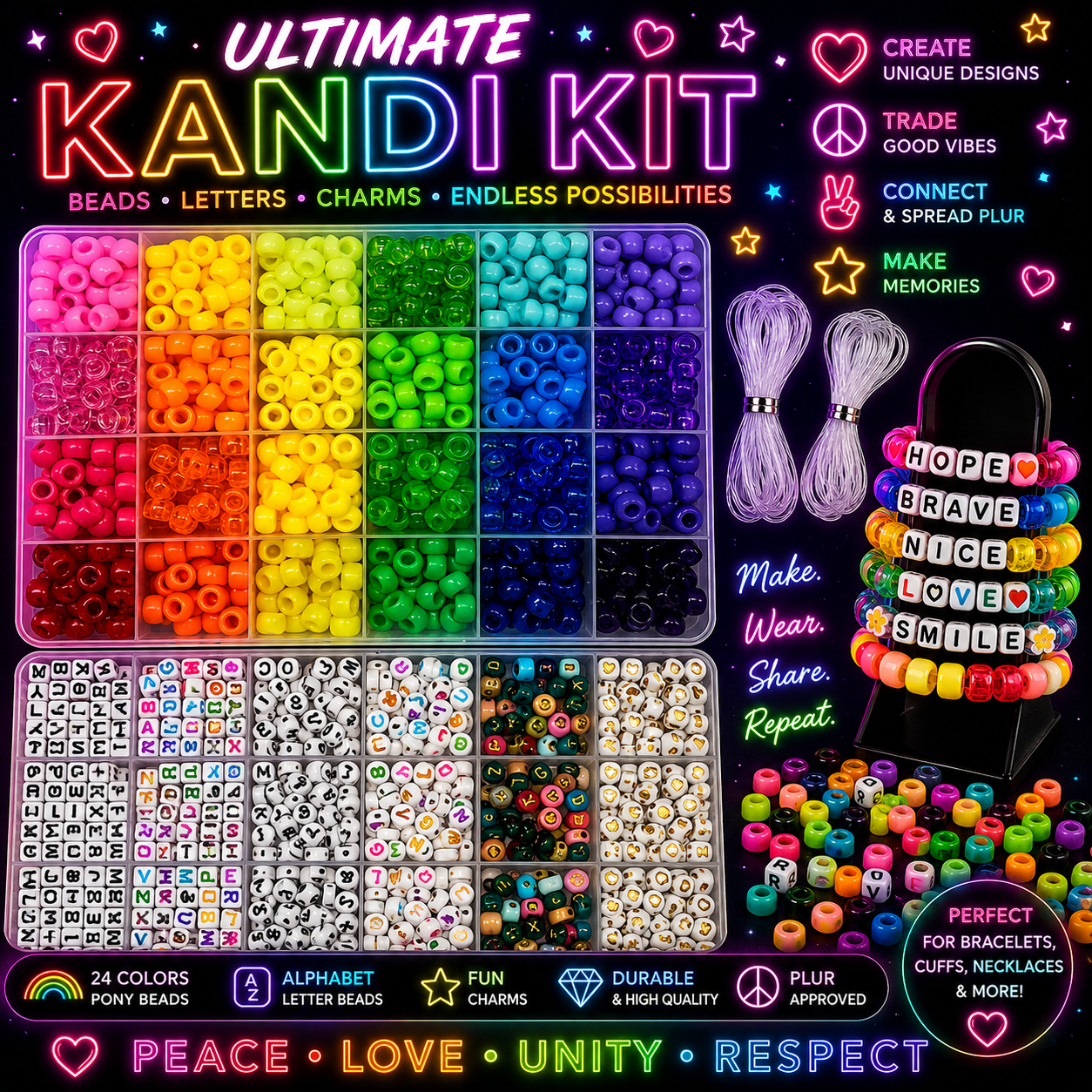 PLUR Starter Kandi Kit – 1,700 Piece Friendship Bracelet Collection