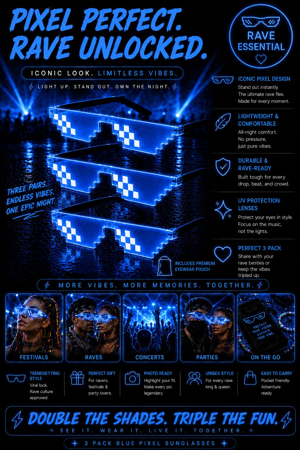Bass Face Shades – Pixel Festival Glasses