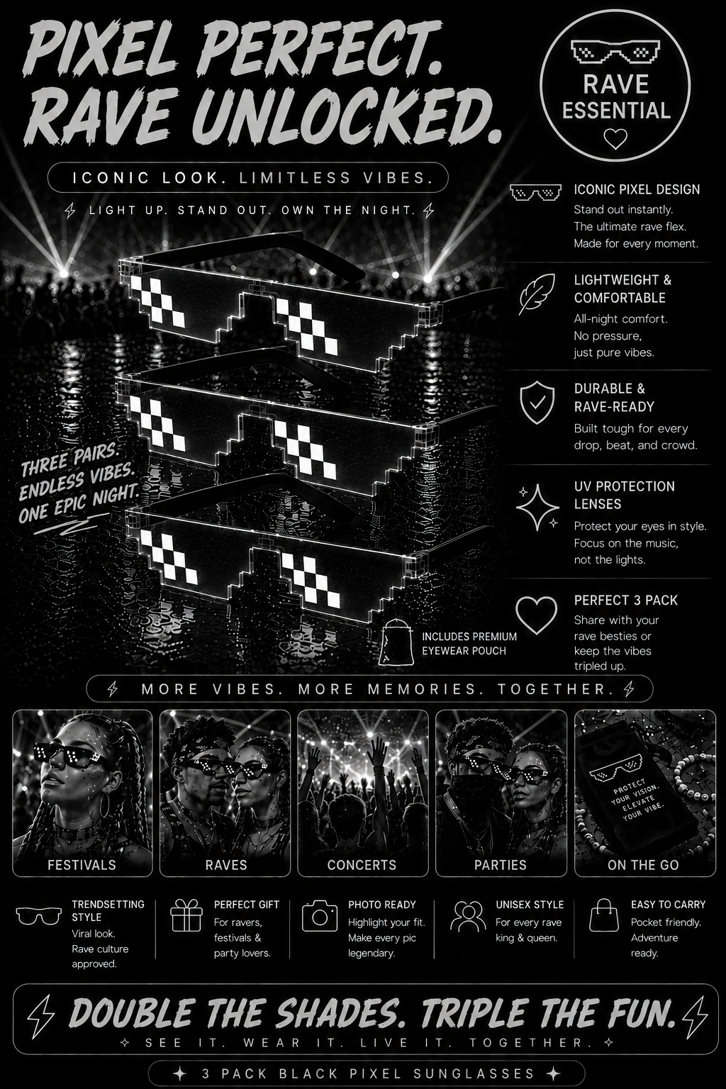 Bass Face Shades – Pixel Festival Glasses