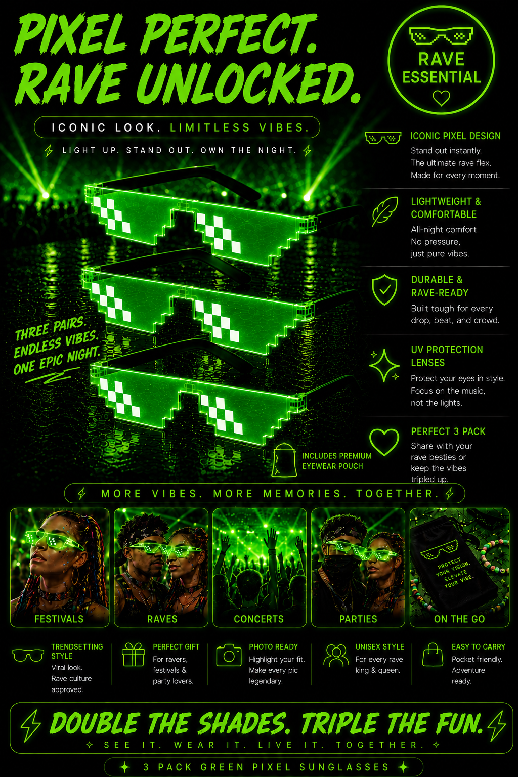 Bass Face Shades – Pixel Festival Glasses