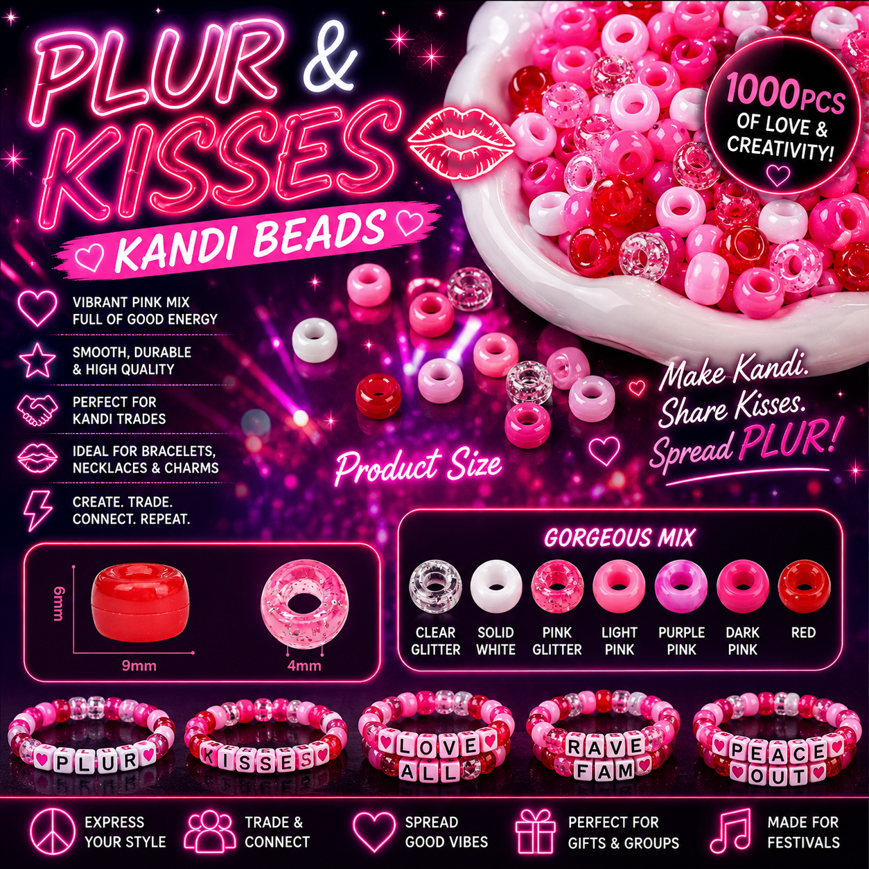 PLUR & Kisses Kandi Beads