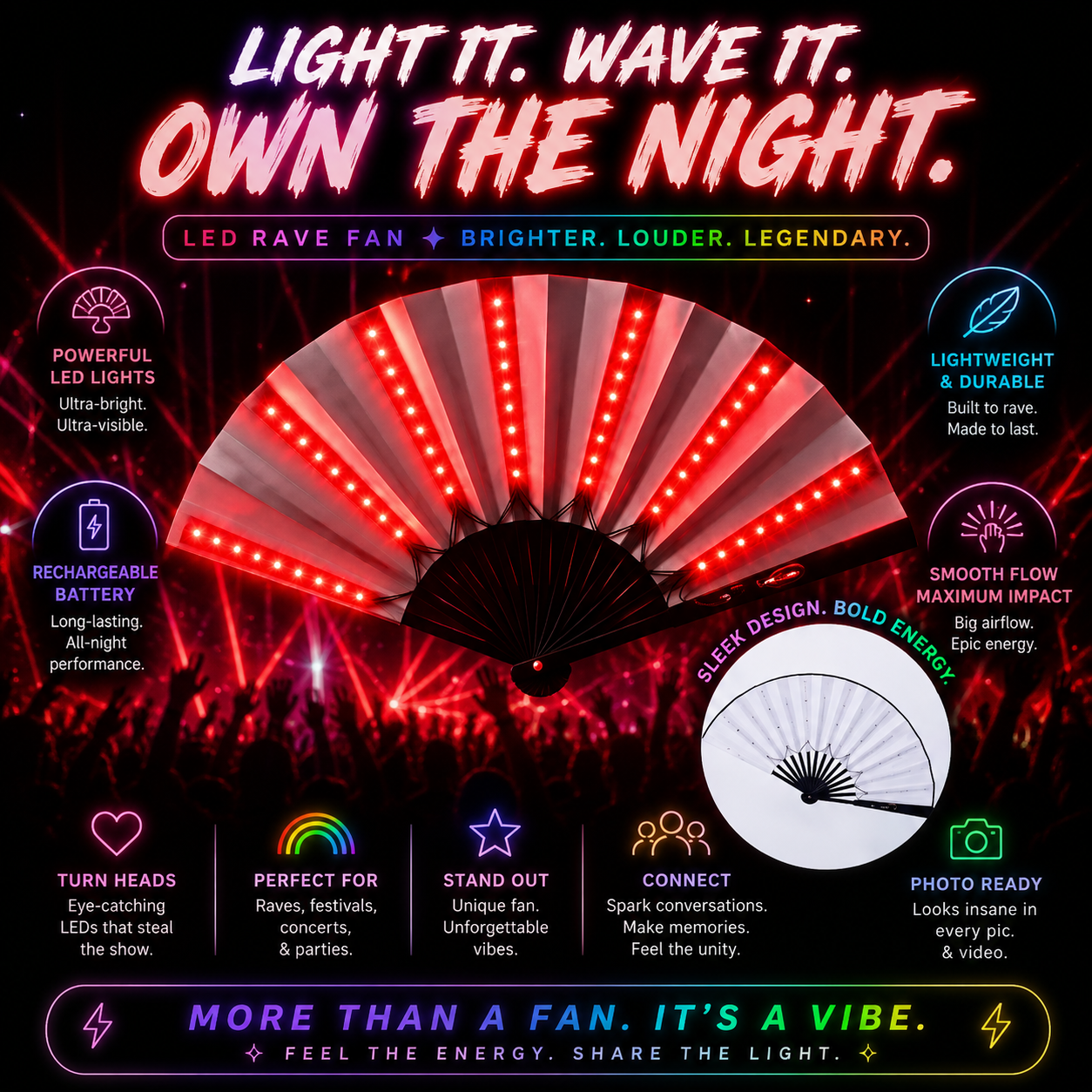 Neon Eclipse LED Fan – Illuminated Festival Fan