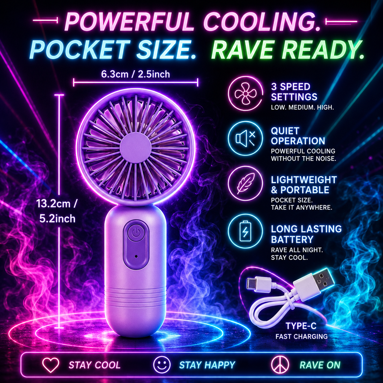 Festival Breeze Mini Fan – USB Rechargeable Cooling Fan