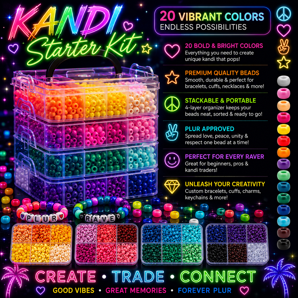 PLUR Paradise Kandi Kit – 3,600 Piece Ultimate Bead Collection