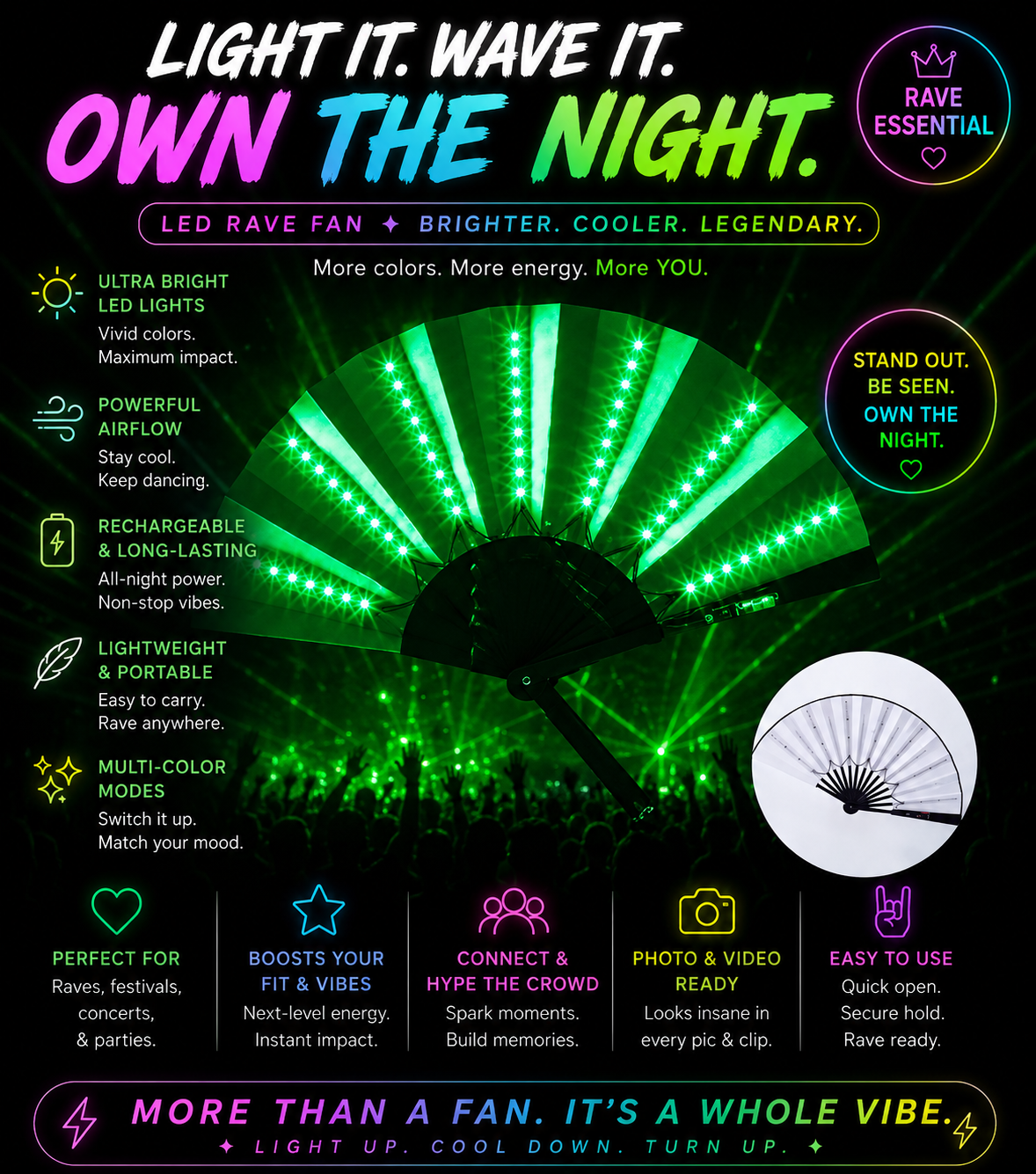 Neon Eclipse LED Fan – Illuminated Festival Fan