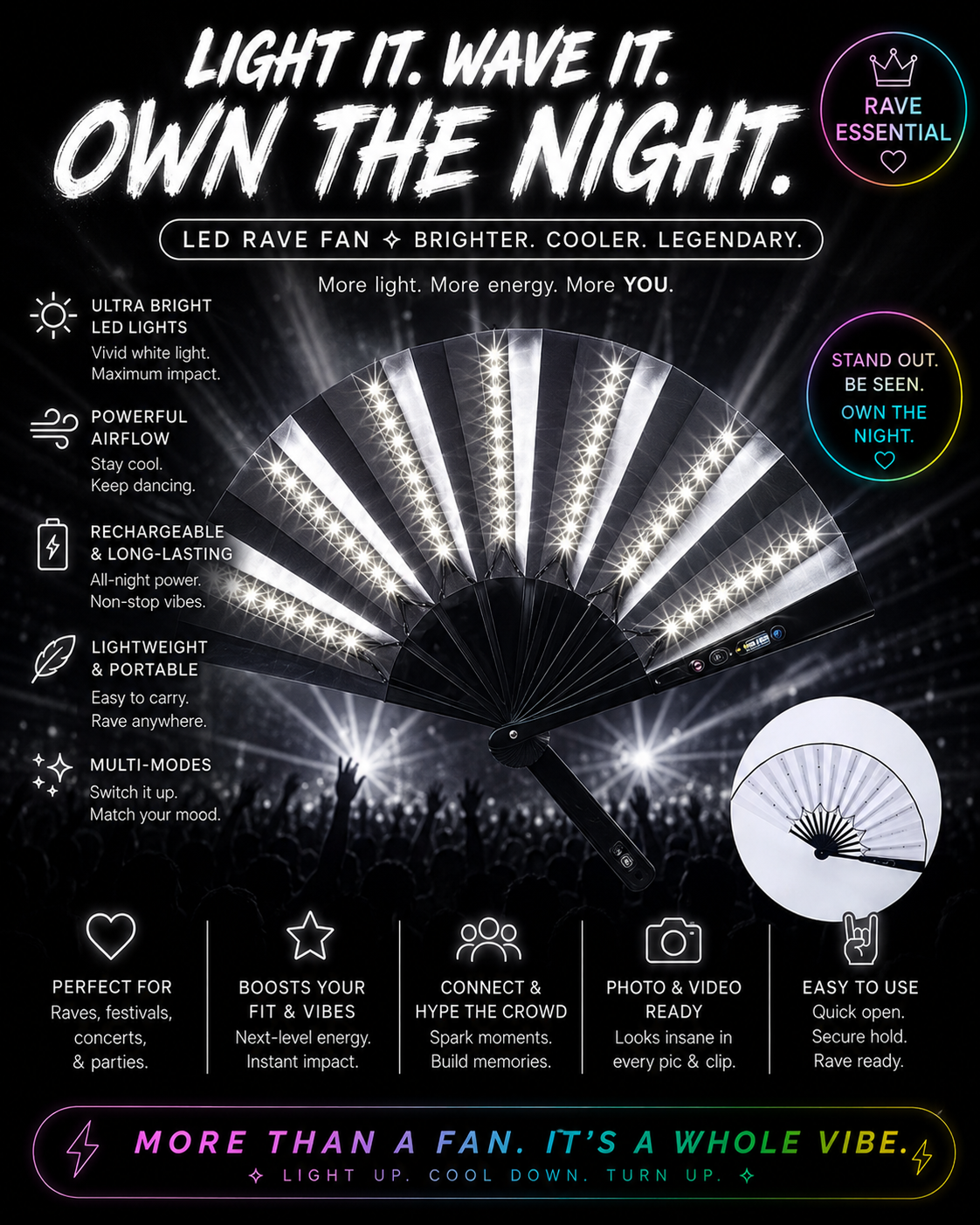 Neon Eclipse LED Fan – Illuminated Festival Fan