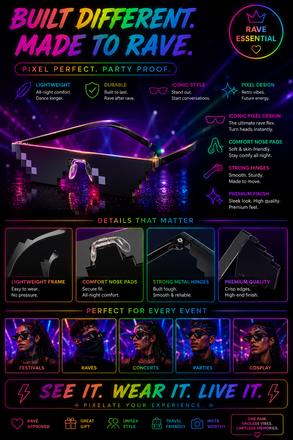 Bass Face Shades – Pixel Festival Glasses