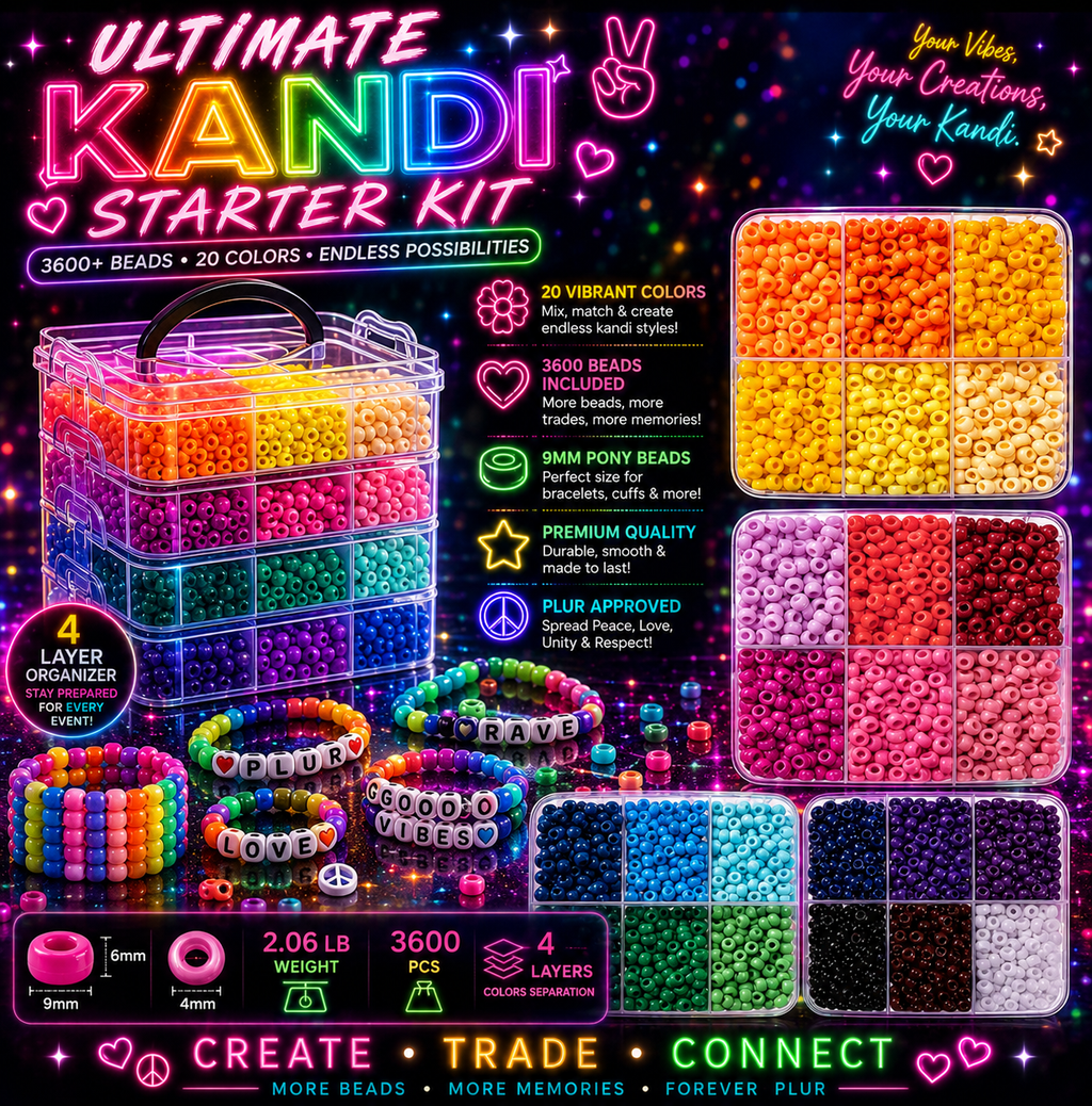 PLUR Paradise Kandi Kit – 3,600 Piece Ultimate Bead Collection