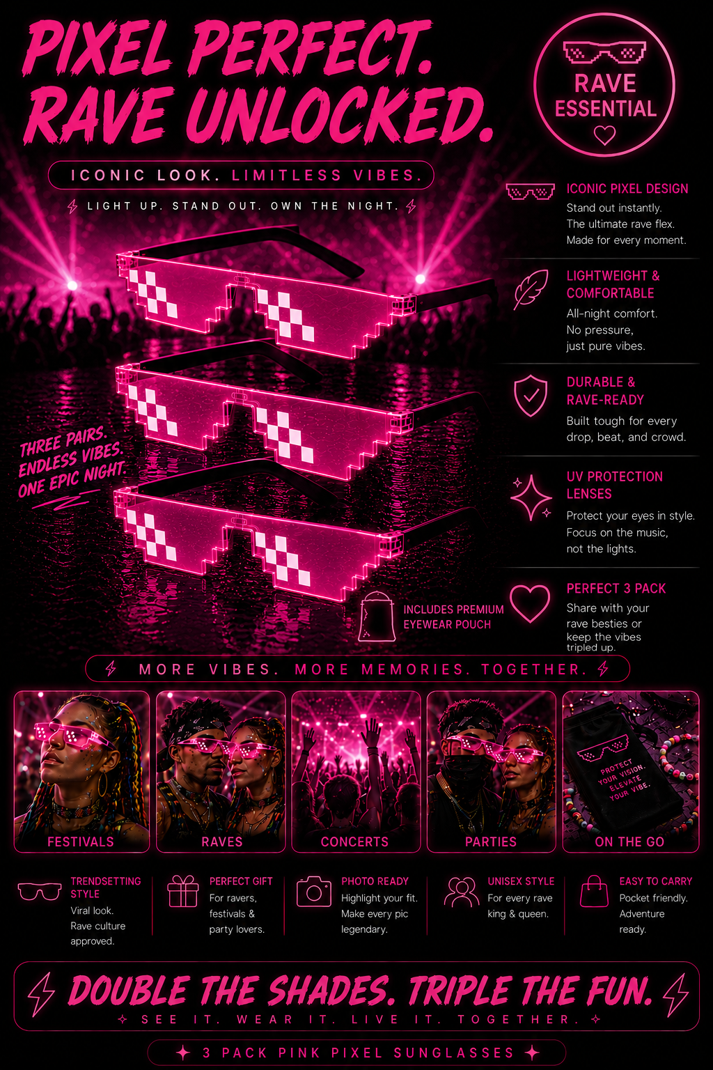 Bass Face Shades – Pixel Festival Glasses